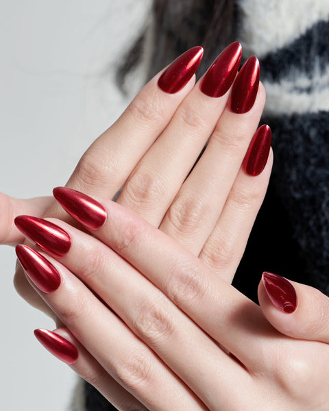 Red Affair(Handmade)|manicure|real nail gel|chrome nail|red|glossy