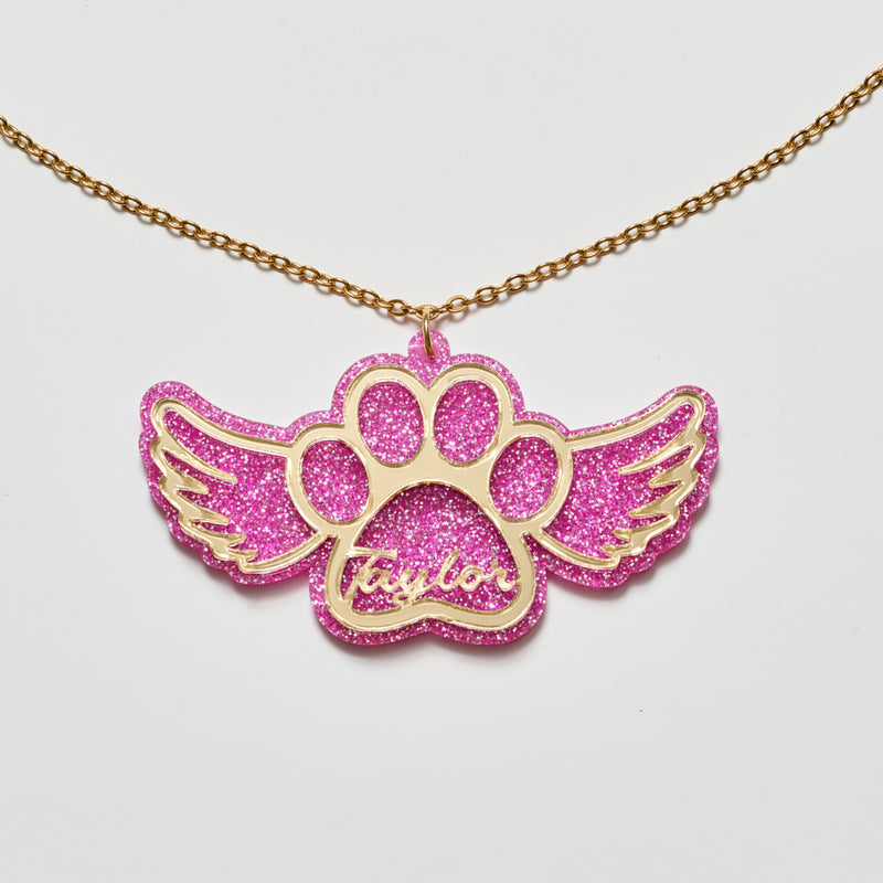 Customized ACRYLIC NAMEPLATE NECKLACE(Pet Wing with Aromia Script)