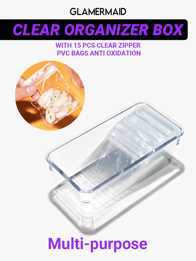 Clear Organizer Box with 15 PCS Zipper PVC Bags Anti Oxidation