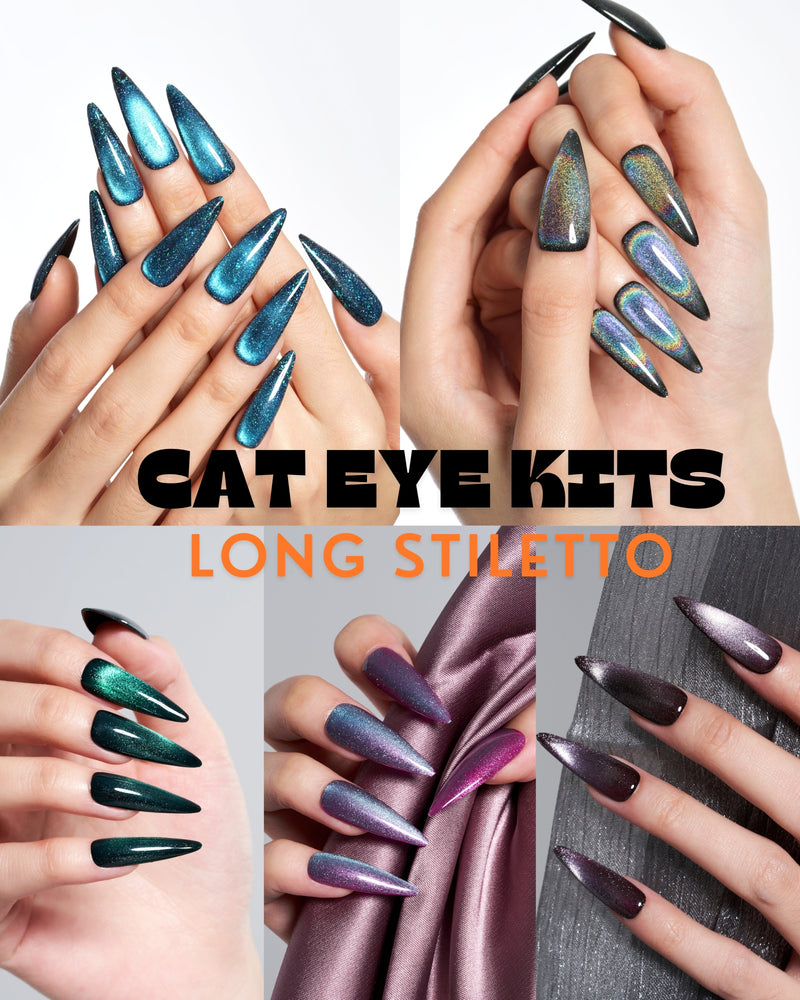 Cat Eye Nail Sets Long Stiletto/ 5 PCS