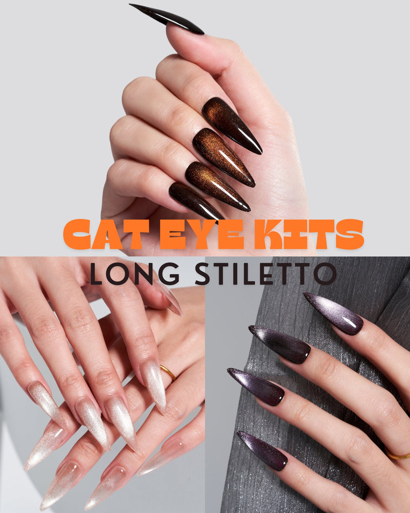 Cat Eye Nail Sets Long Stiletto/ 3 PCS