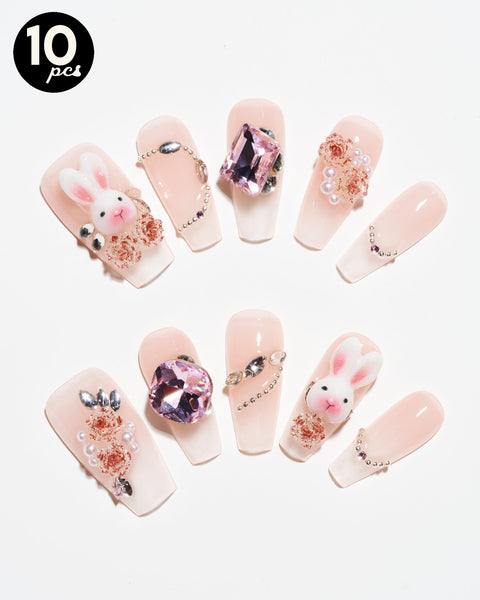 Rabbit Fairy(Handmade)/10 PCS|manicure|real nail gel|luxury|animal ...
