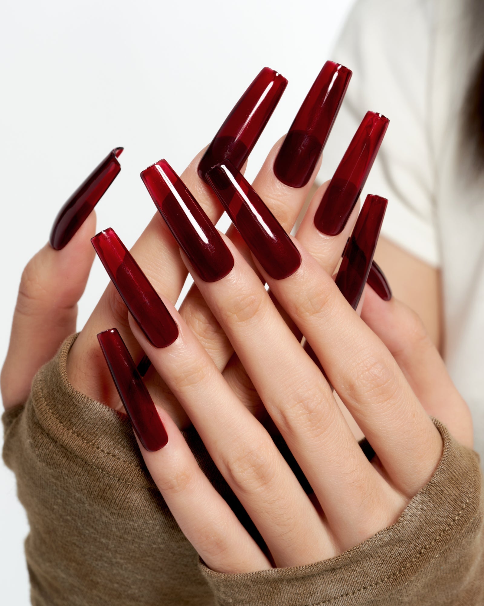 Dark Red(Handmade)/Long Square|manicure|real nail gel|red|glossy