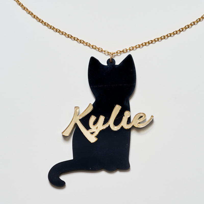 Customized ACRYLIC NAMEPLATE NECKLACE(Cat with Aromia Script)