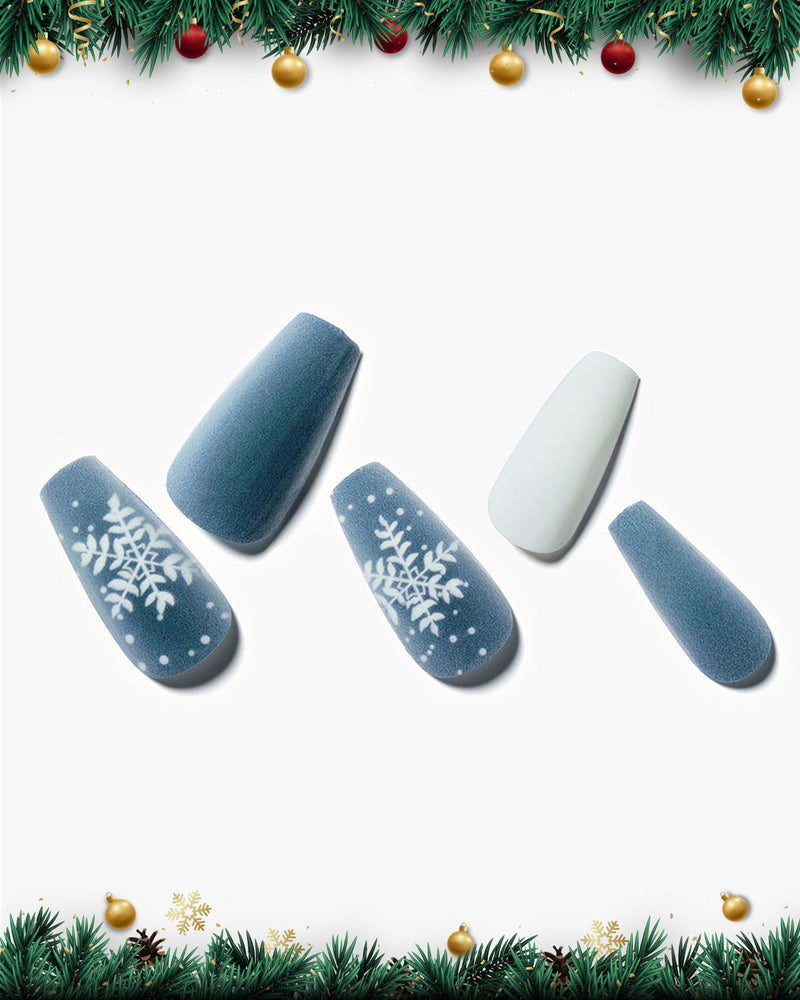 Christmas Blue Snowflakes/ Medium Long Coffin