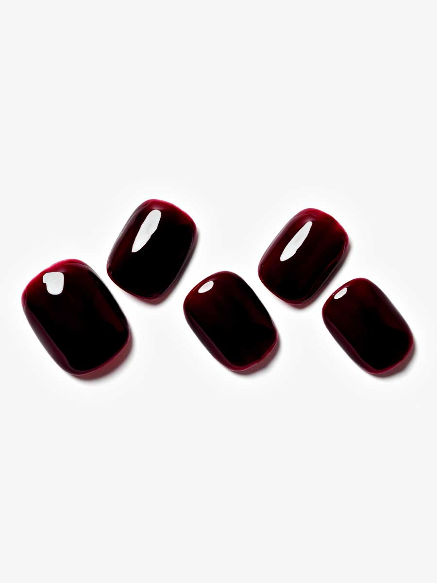 Dark Red (Handmade), manicure, real nail gel, red, glossy, squoval, short, solid
