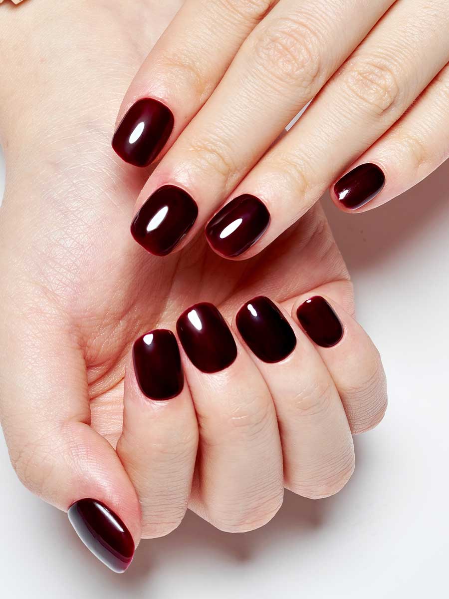 Dark Red (Handmade), manicure, real nail gel, red, glossy