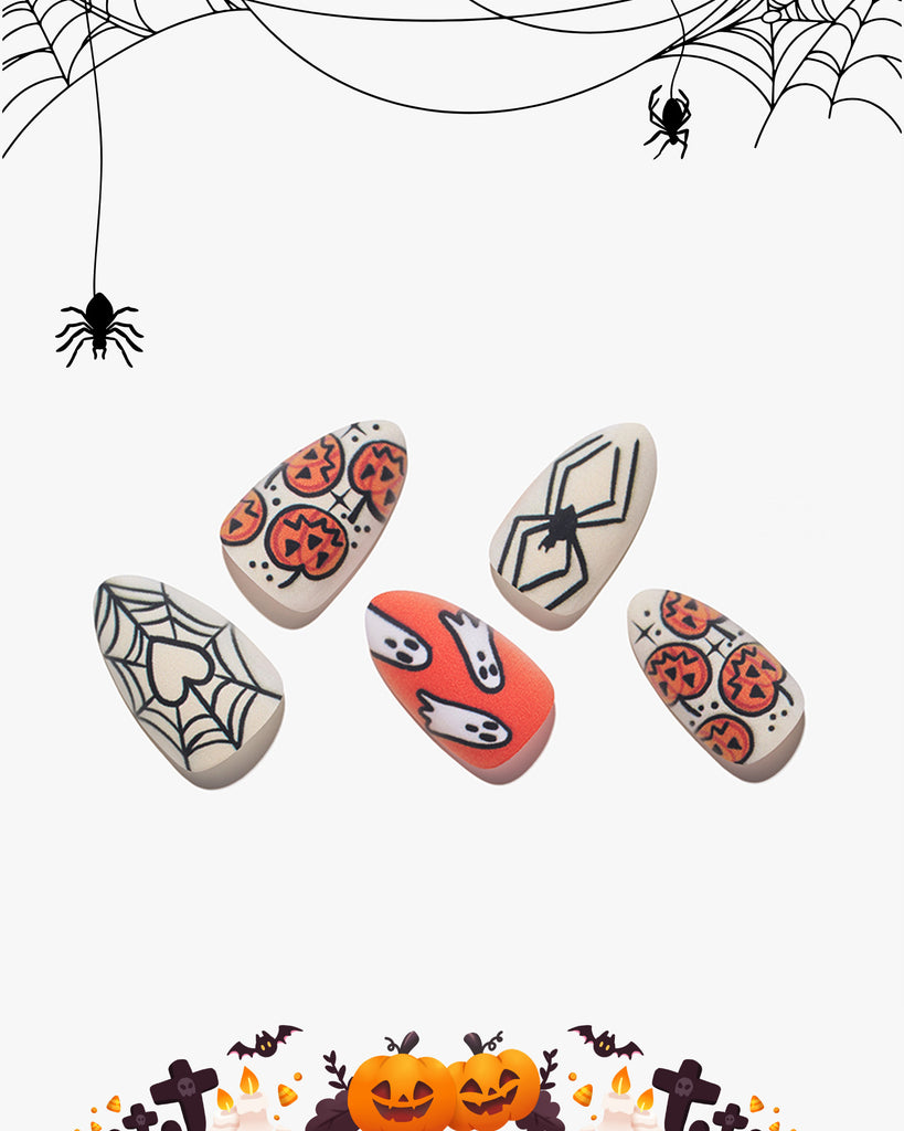 Pumpkin Pals Manicure Halloween Spider Pumpkin Ghost Heart Orange Black
