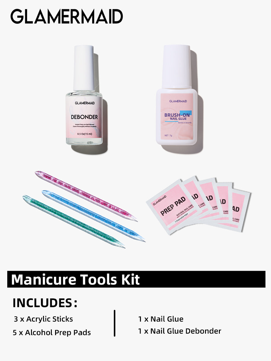 Manicure Tool Kit B, Nail Glue+Nail Glue Debonder+Acrylic Sticks+Alcohol  Prep Pads, Tools, Glue, Remover, Clipper