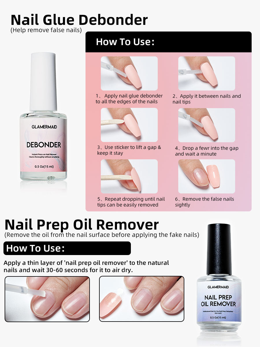 Nail Prep Oil Remover (Before sticking nails) & Nail Glue Debonder (Help remove false nails)