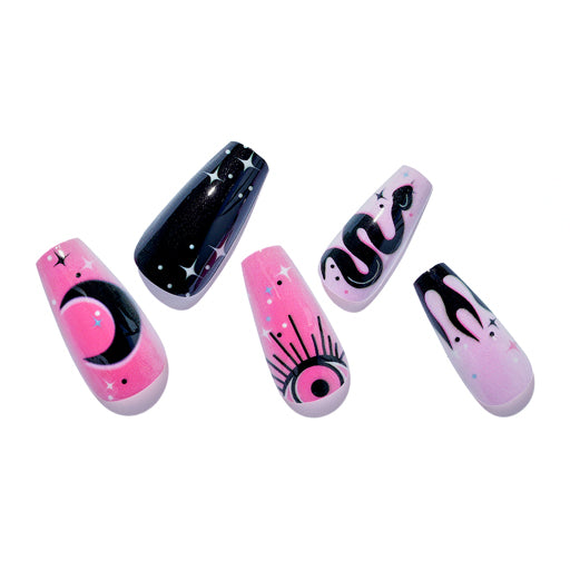Dazzling life|Presson nails|pink|pink|design|glossy|coffin|medium|party ...
