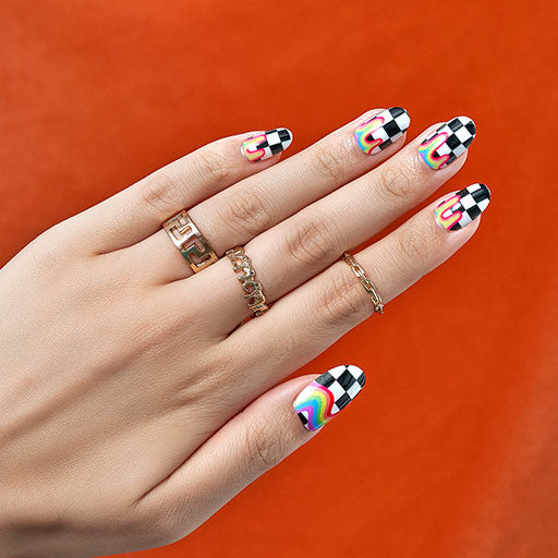 Rainbow Checkerboard|Manicure|colourful|black|design|glossy|oval|medium ...