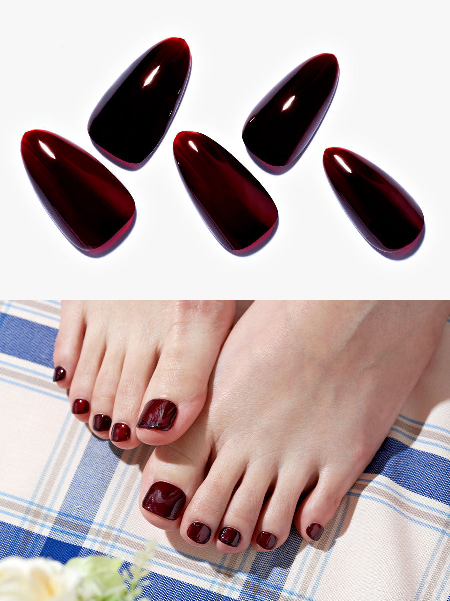 Ryg, ryg, ryg del jern dødbringende toe nail/Dark Red(Handmade)|manicure|toe nail|real nail gel|red|glossy|squoval|medium|solid|work  – Glamermaid Glam