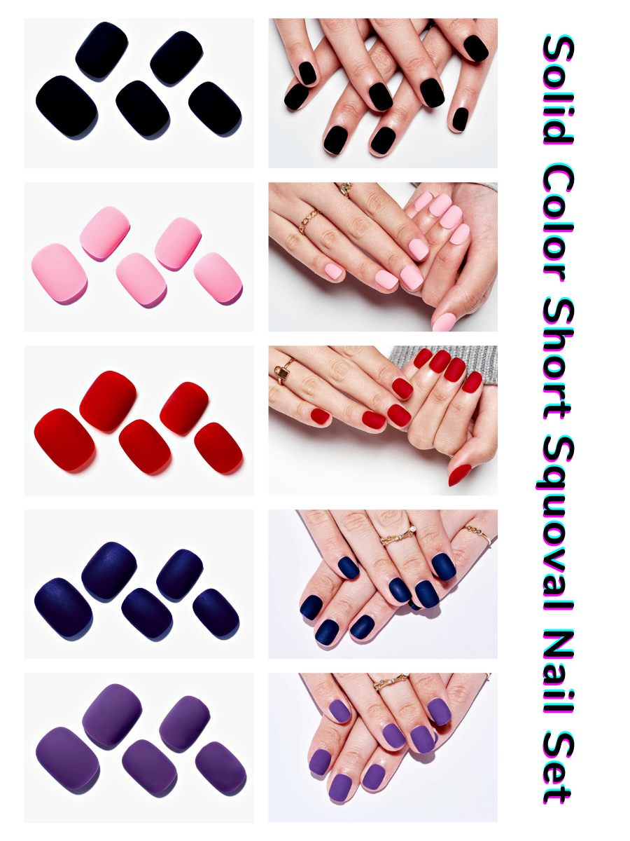 5 Packs Solid Color Short Squoval Matte Nail Set