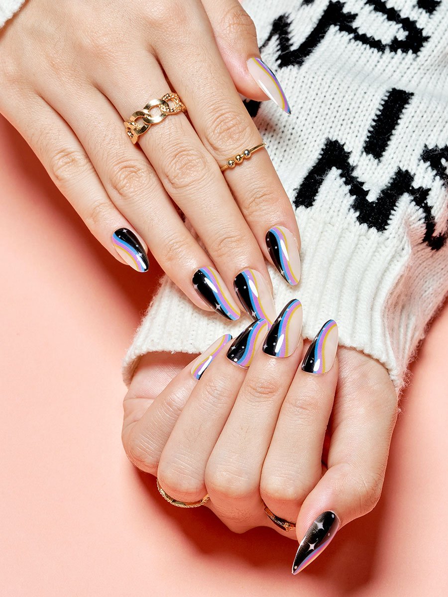 Star River|manicure |colourful|blue|glossy|stiletto|medium|nature|party – Glamermaid Glam