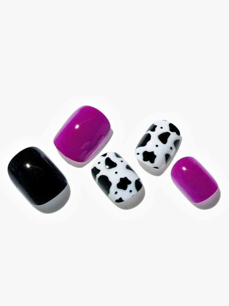 Crazy Cow|manicure |black|white|glossy|squoval|short|cartoon|daily ...