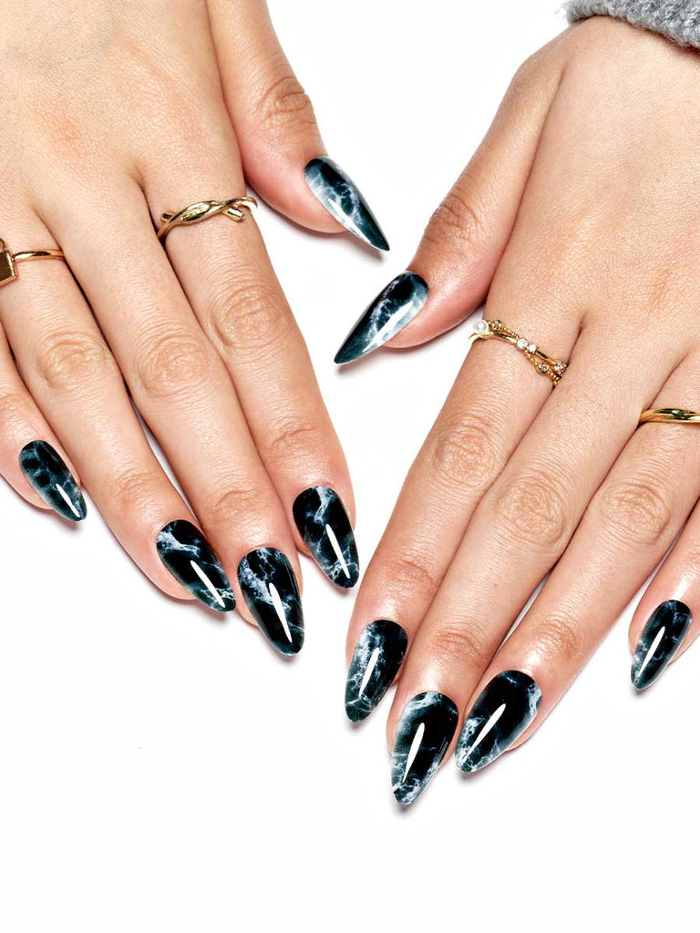 Black marble/Stiletto|Manicure |black|white|glossy|stiletto|medium|marble|daily – Glamermaid Glam