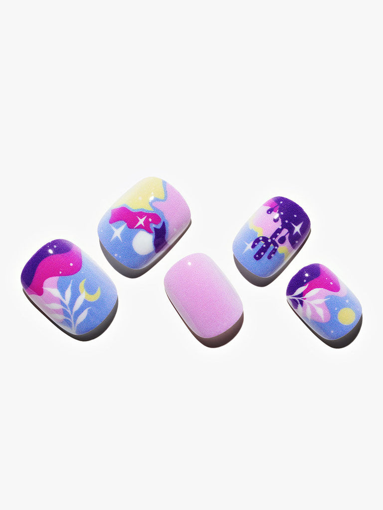 Fairies World|manicure|moon&star|plant|leaf|pink|purple|glossy|squoval ...