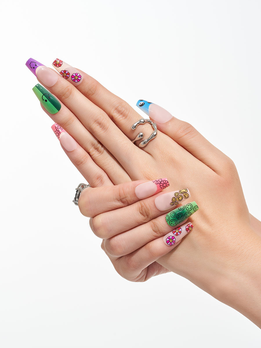 Happy Journeymanicureflowersmiling facecolourfulglossycoffin