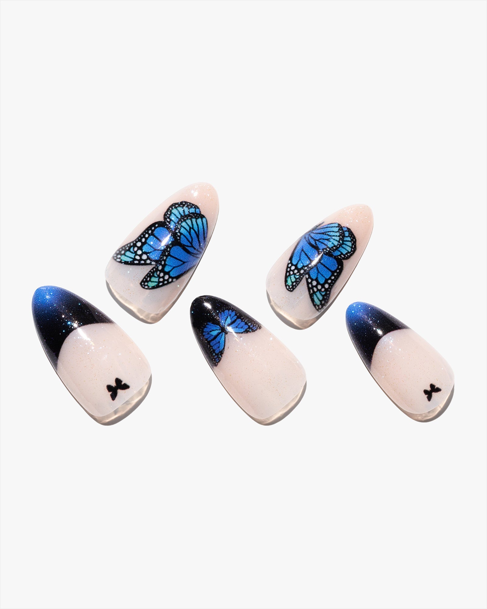 Blue Butterfly|manicure|butterfly|french tip|blue|black|fine glitter ...